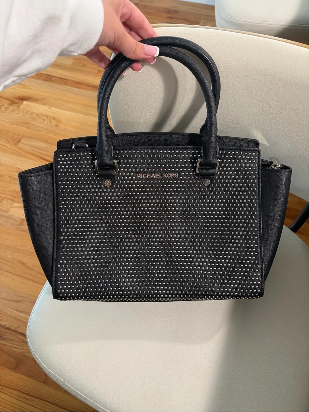 Michael Kors Black Studded Medium Selma Satchel